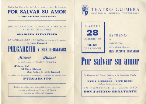 4 Teatre Guimera Por salvar su amor  Teatro Guimera, 28 octubre 1958 1).png